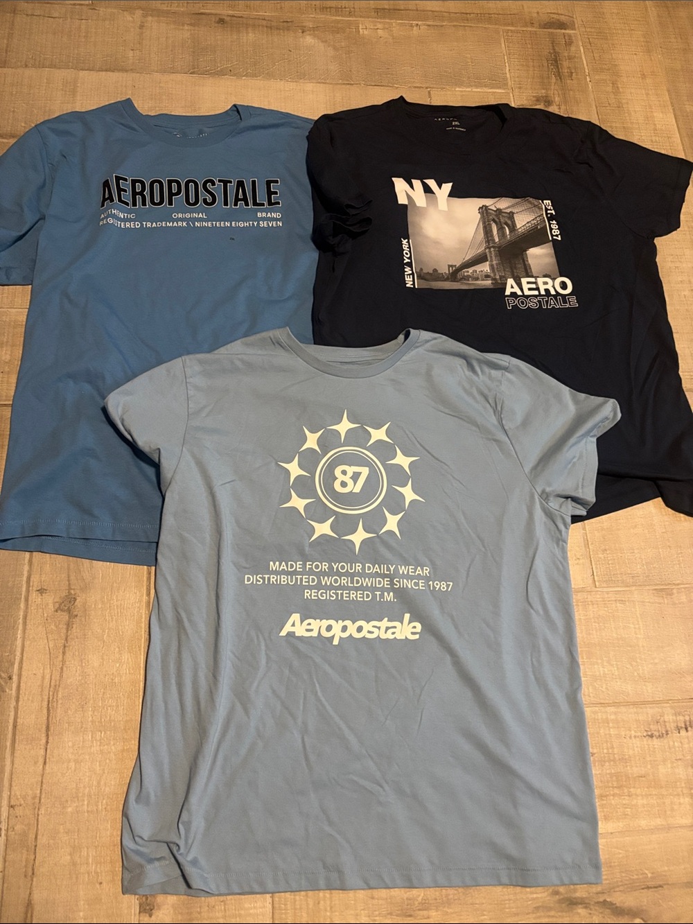 Aeropostale Men's Light Blue & Navy Graphic Short-Sleeve Tees - 3 Pack